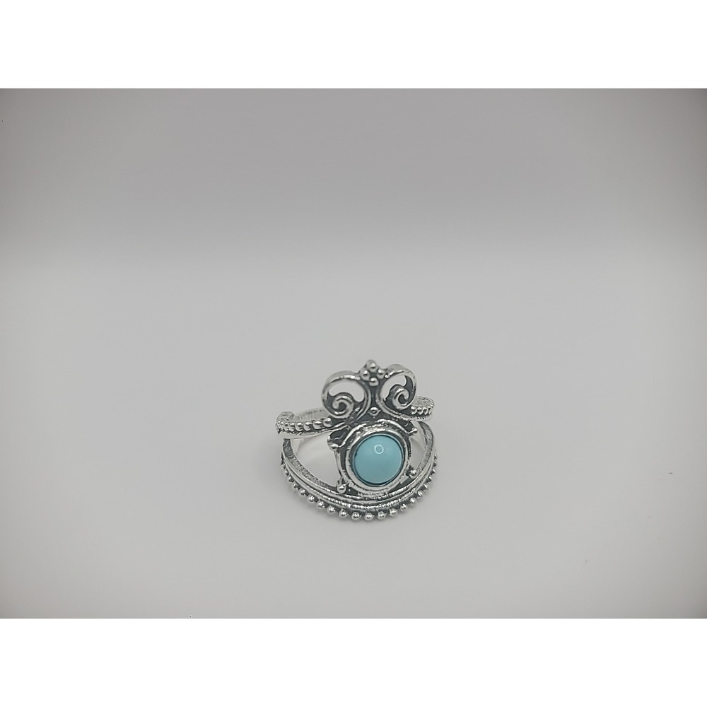 New Ring Silver Tone Size 8 Blue Stone Ribbed Swirls Orate Jewelry Costume